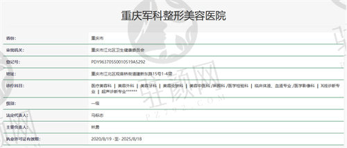 重庆军科整形美容医院注册信息