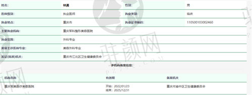 重庆军科整形美容医院林勇院长注册信息