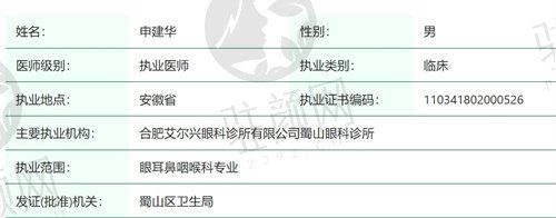 宣城视康眼科医院申建华医生怎么样