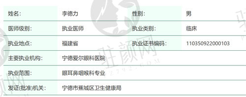 宁德爱尔眼科医院李德力医生怎么样？
