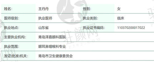 青岛泽嘉眼科医院王丹丹医生简介