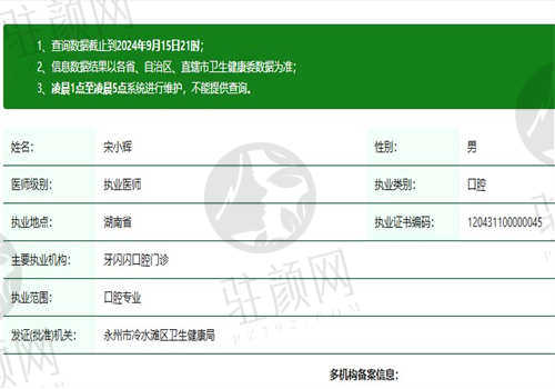 永州牙闪闪口腔宋小辉医生资质正规