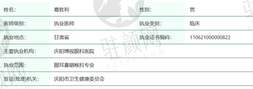 庆阳博视眼科医院葛胜利医生简介