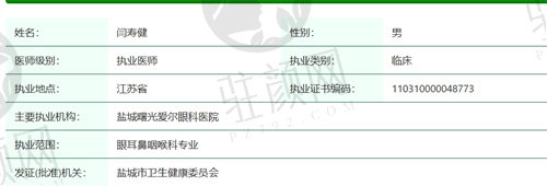 连云港爱尔眼科医院闫寿健医生简介